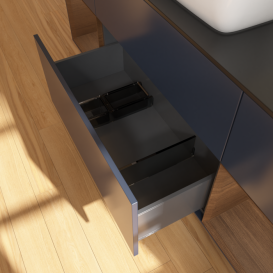 Тумба под раковину Villeroy & Boch Finion 160х50,1 см с подсветкой МДФ темно-синий матовый лак/стекло черное матовое F862GNHG