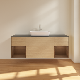 Тумба под раковину Villeroy & Boch Finion 160х50,1 см МДФ шпон дуба/стекло черное матовое F862GNPC