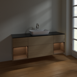 Тумба под раковину Villeroy & Boch Finion 160х50,1 см МДФ шпон дуба/стекло черное матовое F862GNPC