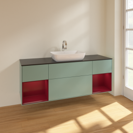 Тумба под раковину Villeroy & Boch Finion 160х50,1 см МДФ оливковый матовый лак/стекло черное матовое F862HBGM