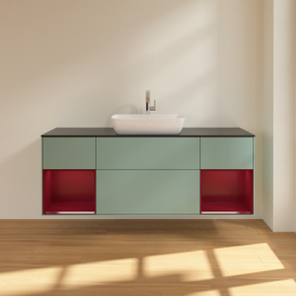 Тумба под раковину Villeroy & Boch Finion 160х50,1 см МДФ оливковый матовый лак/стекло черное матовое F862HBGM