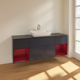Тумба под раковину Villeroy & Boch Finion 160х50,1 см МДФ темно-синий матовый лак/стекло черное матовое F862HBHG