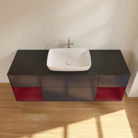 Тумба под раковину Villeroy & Boch Finion 160х50,1 см МДФ темно-синий матовый лак/стекло черное матовое F862HBHG