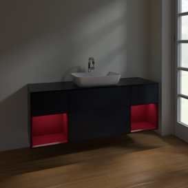 Тумба под раковину Villeroy & Boch Finion 160х50,1 см МДФ темно-синий матовый лак/стекло черное матовое F862HBHG