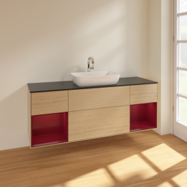 Тумба под раковину Villeroy & Boch Finion 160х50,1 см МДФ шпон дуба/стекло черное матовое F862HBPC