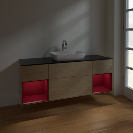 Тумба под раковину Villeroy & Boch Finion 160х50,1 см МДФ шпон дуба/стекло черное матовое F862HBPC