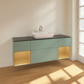 Тумба под раковину Villeroy & Boch Finion 160х50,1 см МДФ оливковый матовый лак/стекло черное матовое F862HFGM