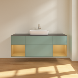 Тумба под раковину Villeroy & Boch Finion 160х50,1 см МДФ оливковый матовый лак/стекло черное матовое F862HFGM