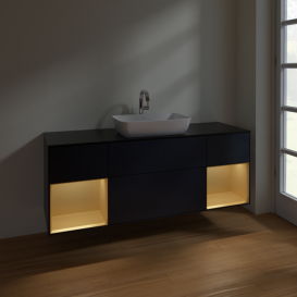 Тумба под раковину Villeroy & Boch Finion 160х50,1 см МДФ темно-синий матовый лак/стекло черное матовое F862HFHG