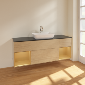 Тумба под раковину Villeroy & Boch Finion 160х50,1 см МДФ шпон дуба/стекло черное матовое F862HFPC