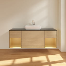 Тумба под раковину Villeroy & Boch Finion 160х50,1 см МДФ шпон дуба/стекло черное матовое F862HFPC