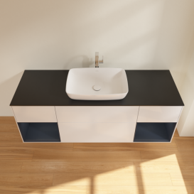 Тумба под раковину Villeroy & Boch Finion 160х50,1 см с подсветкой МДФ глянцевый белый лак/стекло черное матовое F862HGGF