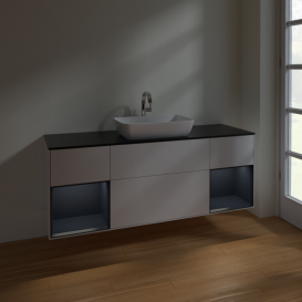 Тумба под раковину Villeroy & Boch Finion 160х50,1 см с подсветкой МДФ глянцевый белый лак/стекло черное матовое F862HGGF