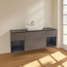 Тумба под раковину Villeroy & Boch Finion 160х50,1 см с подсветкой МДФ антрацит матовый лак/стекло черное матовое F862HGGK