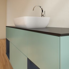 Тумба под раковину Villeroy & Boch Finion 160х50,1 см с подсветкой МДФ оливковый матовый лак/стекло черное матовое F862HGGM