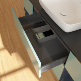 Тумба под раковину Villeroy & Boch Finion 160х50,1 см с подсветкой МДФ оливковый матовый лак/стекло черное матовое F862HGGM