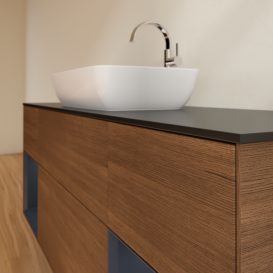 Тумба под раковину Villeroy & Boch Finion 160х50,1 см с подсветкой МДФ шпон грецкого ореха/стекло черное матовое F862HGGN