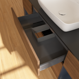 Тумба под раковину Villeroy & Boch Finion 160х50,1 см с подсветкой МДФ шпон грецкого ореха/стекло черное матовое F862HGGN