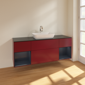 Тумба под раковину Villeroy & Boch Finion 160х50,1 см с подсветкой МДФ пион матовый лак/стекло черное матовое F862HGHB