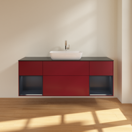 Тумба под раковину Villeroy & Boch Finion 160х50,1 см с подсветкой МДФ пион матовый лак/стекло черное матовое F862HGHB