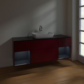 Тумба под раковину Villeroy & Boch Finion 160х50,1 см с подсветкой МДФ пион матовый лак/стекло черное матовое F862HGHB