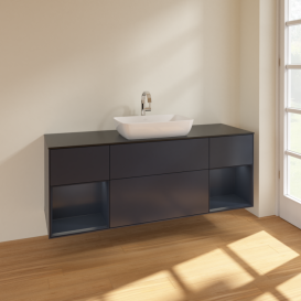 Тумба под раковину Villeroy & Boch Finion 160х50,1 см с подсветкой МДФ темно-синий матовый лак/стекло черное матовое F862HGHG