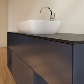 Тумба под раковину Villeroy & Boch Finion 160х50,1 см с подсветкой МДФ темно-синий матовый лак/стекло черное матовое F862HGHG