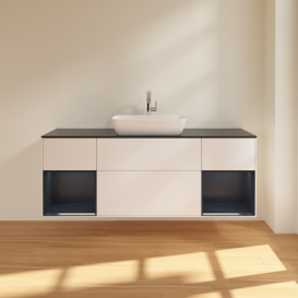 Тумба под раковину Villeroy & Boch Finion 160х50,1 см с подсветкой МДФ белый матовый лак/стекло черное матовое F862HGMT