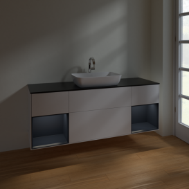 Тумба под раковину Villeroy & Boch Finion 160х50,1 см с подсветкой МДФ белый матовый лак/стекло черное матовое F862HGMT