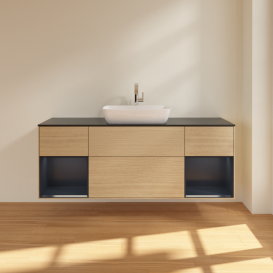 Тумба под раковину Villeroy & Boch Finion 160х50,1 см с подсветкой МДФ шпон дуба/стекло черное матовое F862HGPC