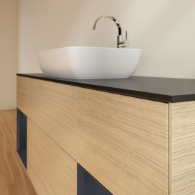 Тумба под раковину Villeroy & Boch Finion 160х50,1 см с подсветкой МДФ шпон дуба/стекло черное матовое F862HGPC