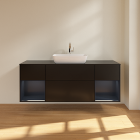 Тумба под раковину Villeroy & Boch Finion 160х50,1 см МДФ черный матовый лак/стекло черное матовое F862HGPD