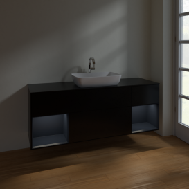 Тумба под раковину Villeroy & Boch Finion 160х50,1 см МДФ черный матовый лак/стекло черное матовое F862HGPD