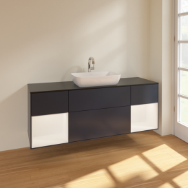 Тумба под раковину Villeroy & Boch Finion 160х50,1 см МДФ темно-синий матовый лак/стекло черное матовое F862MTHG
