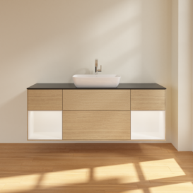 Тумба под раковину Villeroy & Boch Finion 160х50,1 см МДФ шпон дуба/стекло черное матовое F862MTPC