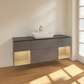 Тумба под раковину Villeroy & Boch Finion 160х50,1 см с подсветкой МДФ антрацит матовый лак/стекло черное матовое F862PCGK