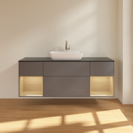 Тумба под раковину Villeroy & Boch Finion 160х50,1 см с подсветкой МДФ антрацит матовый лак/стекло черное матовое F862PCGK