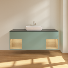 Тумба под раковину Villeroy & Boch Finion 160х50,1 см с подсветкой МДФ оливковый матовый лак/стекло черное матовое F862PCGM