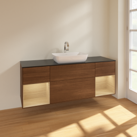 Тумба под раковину Villeroy & Boch Finion 160х50,1 см с подсветкой МДФ шпон грецкого ореха/стекло черное матовое F862PCGN