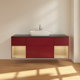 Тумба под раковину Villeroy & Boch Finion 160х50,1 см с подсветкой МДФ пион матовый лак/стекло черное матовое F862PCHB