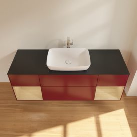 Тумба под раковину Villeroy & Boch Finion 160х50,1 см с подсветкой МДФ пион матовый лак/стекло черное матовое F862PCHB