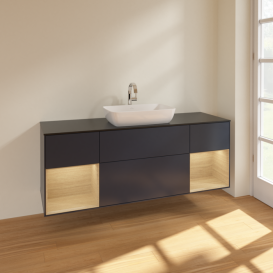 Тумба под раковину Villeroy & Boch Finion 160х50,1 см с подсветкой МДФ темно-синий матовый лак/стекло черное матовое F862PCHG