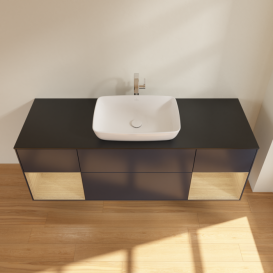 Тумба под раковину Villeroy & Boch Finion 160х50,1 см с подсветкой МДФ темно-синий матовый лак/стекло черное матовое F862PCHG