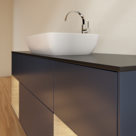 Тумба под раковину Villeroy & Boch Finion 160х50,1 см с подсветкой МДФ темно-синий матовый лак/стекло черное матовое F862PCHG