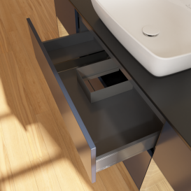 Тумба под раковину Villeroy & Boch Finion 160х50,1 см с подсветкой МДФ темно-синий матовый лак/стекло черное матовое F862PCHG