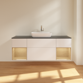 Тумба под раковину Villeroy & Boch Finion 160х50,1 см с подсветкой МДФ белый матовый лак/стекло черное матовое F862PCMT