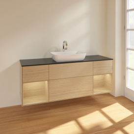 Тумба под раковину Villeroy & Boch Finion 160х50,1 см с подсветкой МДФ шпон дуба/стекло черное матовое F862PCPC