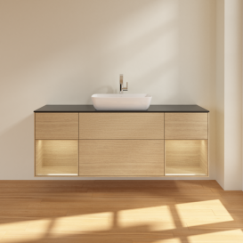 Тумба под раковину Villeroy & Boch Finion 160х50,1 см с подсветкой МДФ шпон дуба/стекло черное матовое F862PCPC