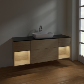 Тумба под раковину Villeroy & Boch Finion 160х50,1 см с подсветкой МДФ шпон дуба/стекло черное матовое F862PCPC