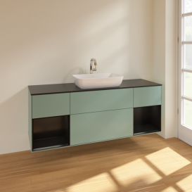 Тумба под раковину Villeroy & Boch Finion 160х50,1 см с подсветкой МДФ оливковый матовый лак/стекло черное матовое F862PDGM